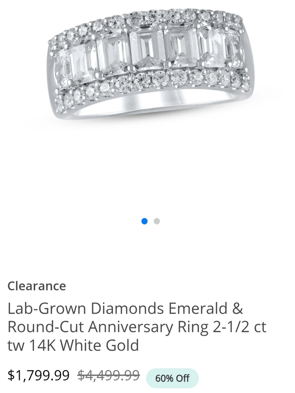 Kay Jewelers 14K White Gold Emerald-Cut & Round Diamond Anniversary Ring - White